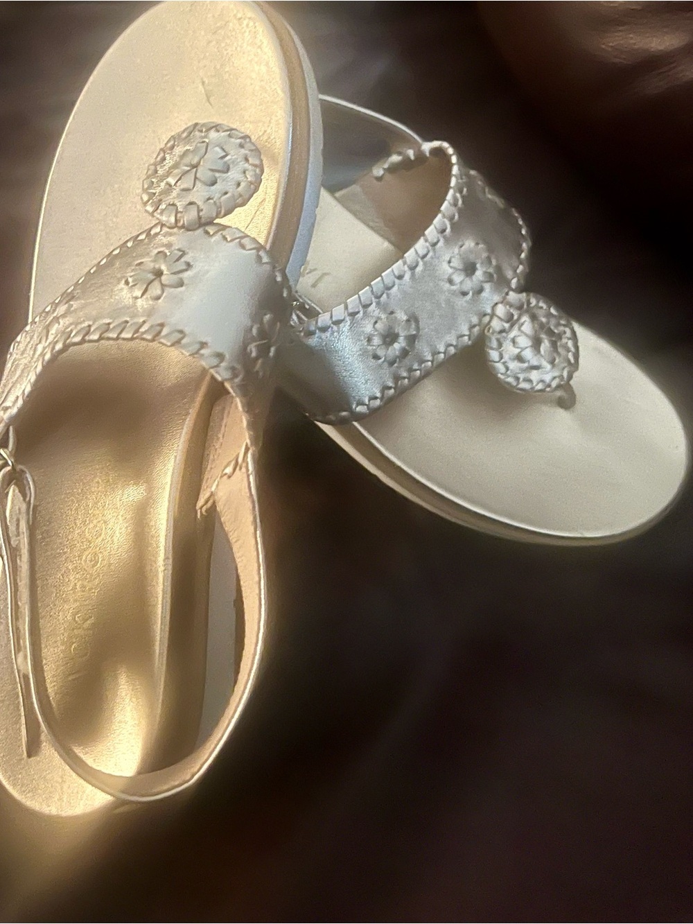 Jack Rogers Gold Metallic Floral Leather Slingback Sandals Ladies size 7.5 - Picture 2 of 8